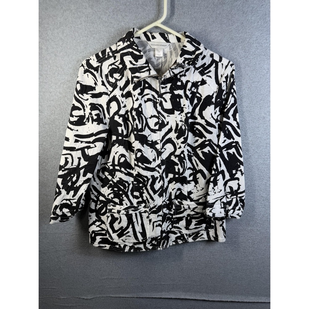 Christopher & Banks Jacket Womens Small Black White Geometric Full Zip Pockets